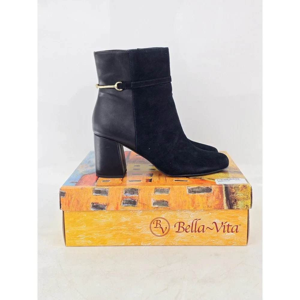 Bella Vita Quincy Booties Womens 9W Black Kidsuede Leather Ankle Boots - New